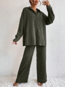 Conjunto Casual de Blusa Suelta y Pantalones con Manga Caída