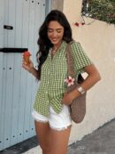Camisa Estampada de Manga Corta para Mujer Estilo Vacacional