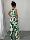Mono Largo Estampado con Cuello Halter y Detalles Fruncidos