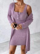 Conjunto de Vestido y Chaqueta en Tejido de Punto Azul