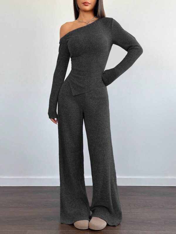 Conjunto Casual de Invierno Asimétrico 2 Piezas: Camiseta y Pantalón Ancho - Image 37