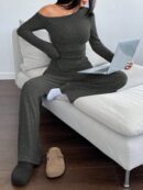 Conjunto Casual de Invierno Asimétrico 2 Piezas: Camiseta y Pantalón Ancho