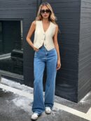 Chaleco Elegante Negro con Botón y Escote V
