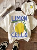 Camiseta Casual con Estampado de Limones y Cuello Redondo