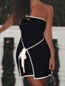 Vestido Mini de Punto Color-Block, Romántico y Elegante