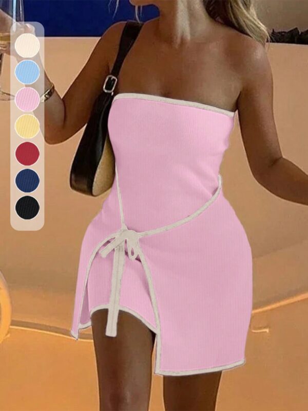Vestido Mini de Punto Color-Block, Romántico y Elegante - Image 16