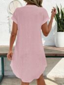 Vestido Mini Casual de Manga Corta con Botones Frontales