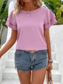Camisa Casual de Verano con Mangas de Volantes en Color Sólido