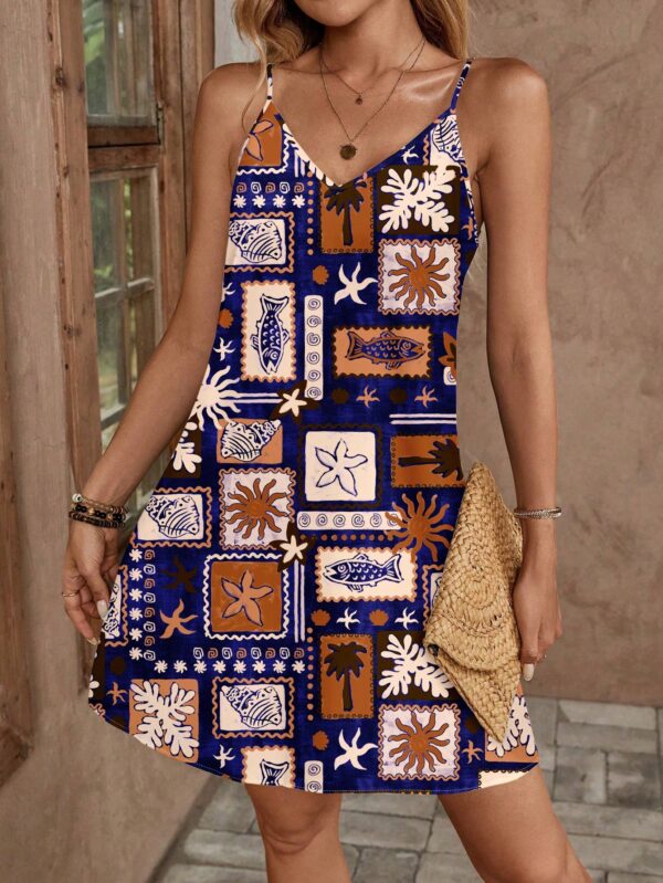 Vestido Mini Casual con Estampado Floral y Tirantes Espaguetis - Image 66