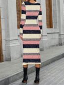Vestido Midi Casual Cintura Ruched, Manga Larga y Abertura Lateral
