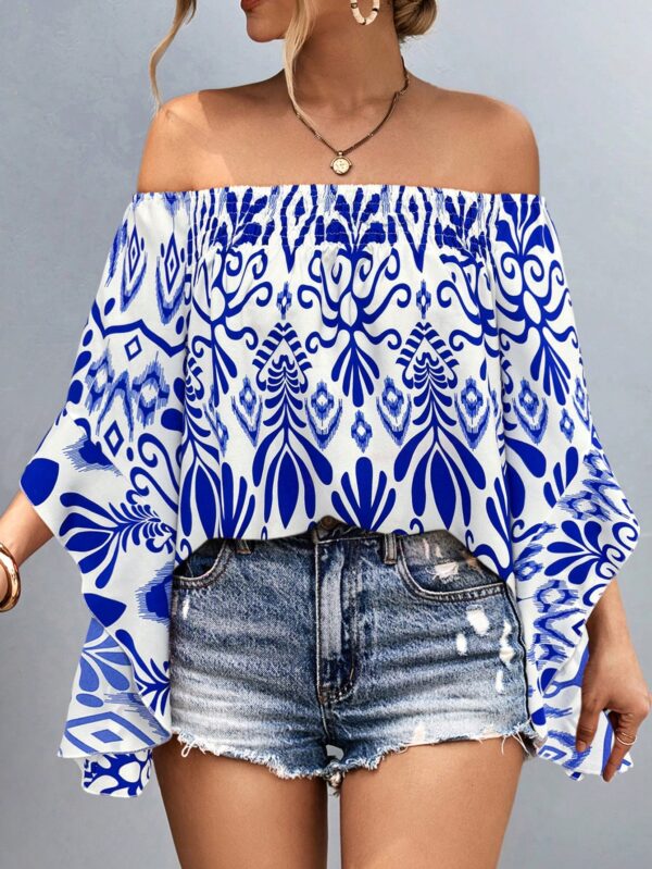 Blusa Casual de Hombros Descubiertos con Estampado Variado y Manga Larga - Image 16