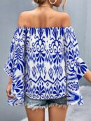 Blusa Casual de Hombros Descubiertos con Estampado Variado y Manga Larga