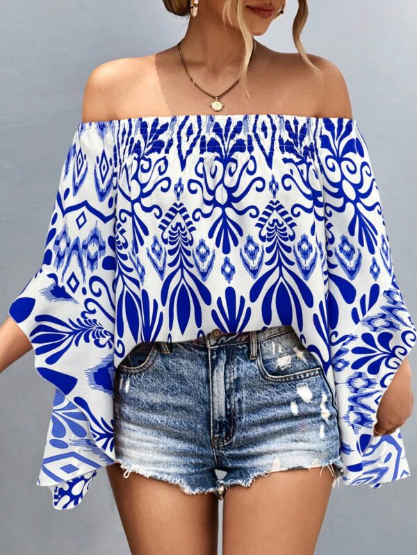 Blusa Casual de Hombros Descubiertos con Estampado Variado y Manga Larga - Image 18