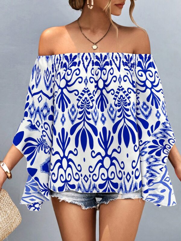 Blusa Casual de Hombros Descubiertos con Estampado Variado y Manga Larga - Image 19
