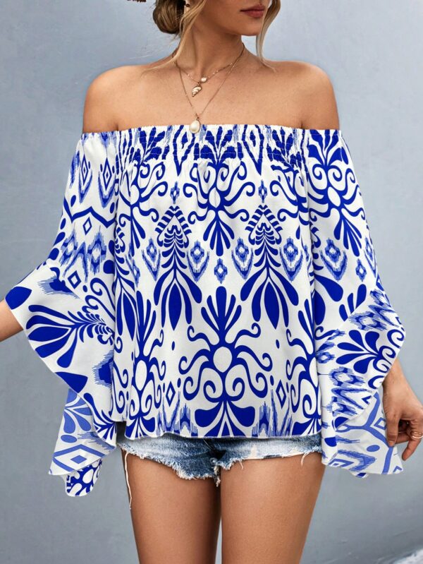Blusa Casual de Hombros Descubiertos con Estampado Variado y Manga Larga - Image 20