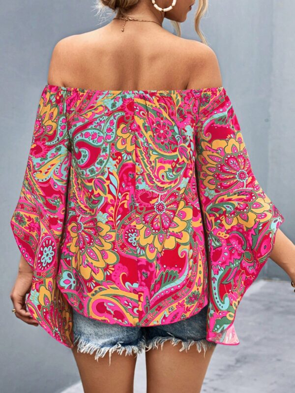Blusa Casual de Hombros Descubiertos con Estampado Variado y Manga Larga - Image 2